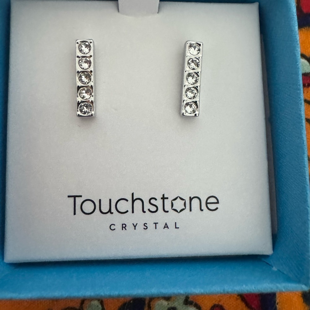 Touchstone Crystal Silver Stud Earrings with Sparkling Crystals